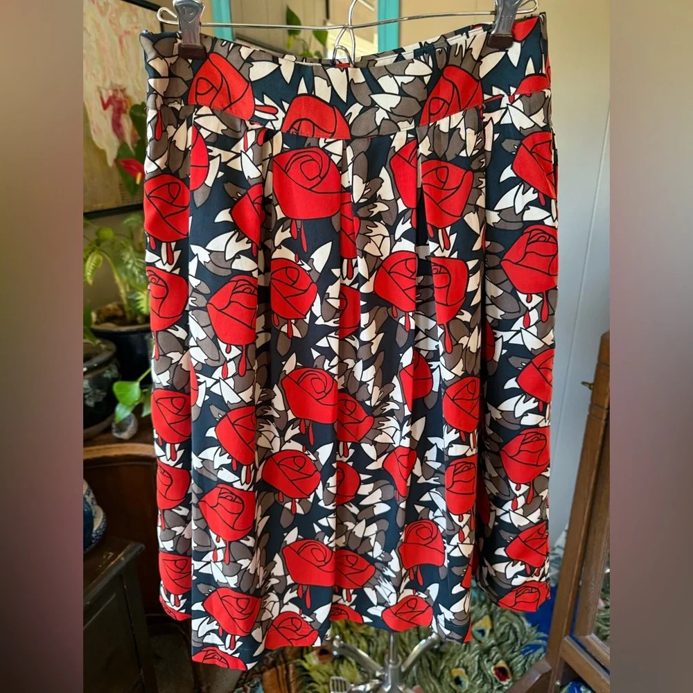 Anthropologie Comme Toi Lined Pleated Abstract Floral Skirt, Medium - Picture 6 of 10